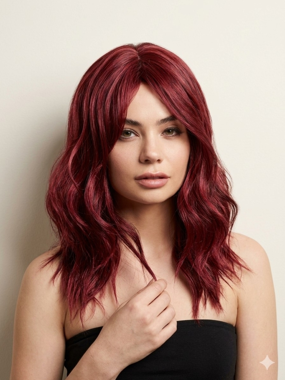 Smiffys Fever Ashley Wig Two Tone Ruby Red Wavy Heat Resistant Premium Synthetic